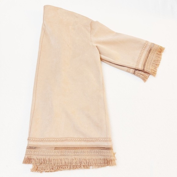 Zara Fringed Jacket Cardigan Textured Faux Suede Nude Pink Size L - Picture 4 of 6